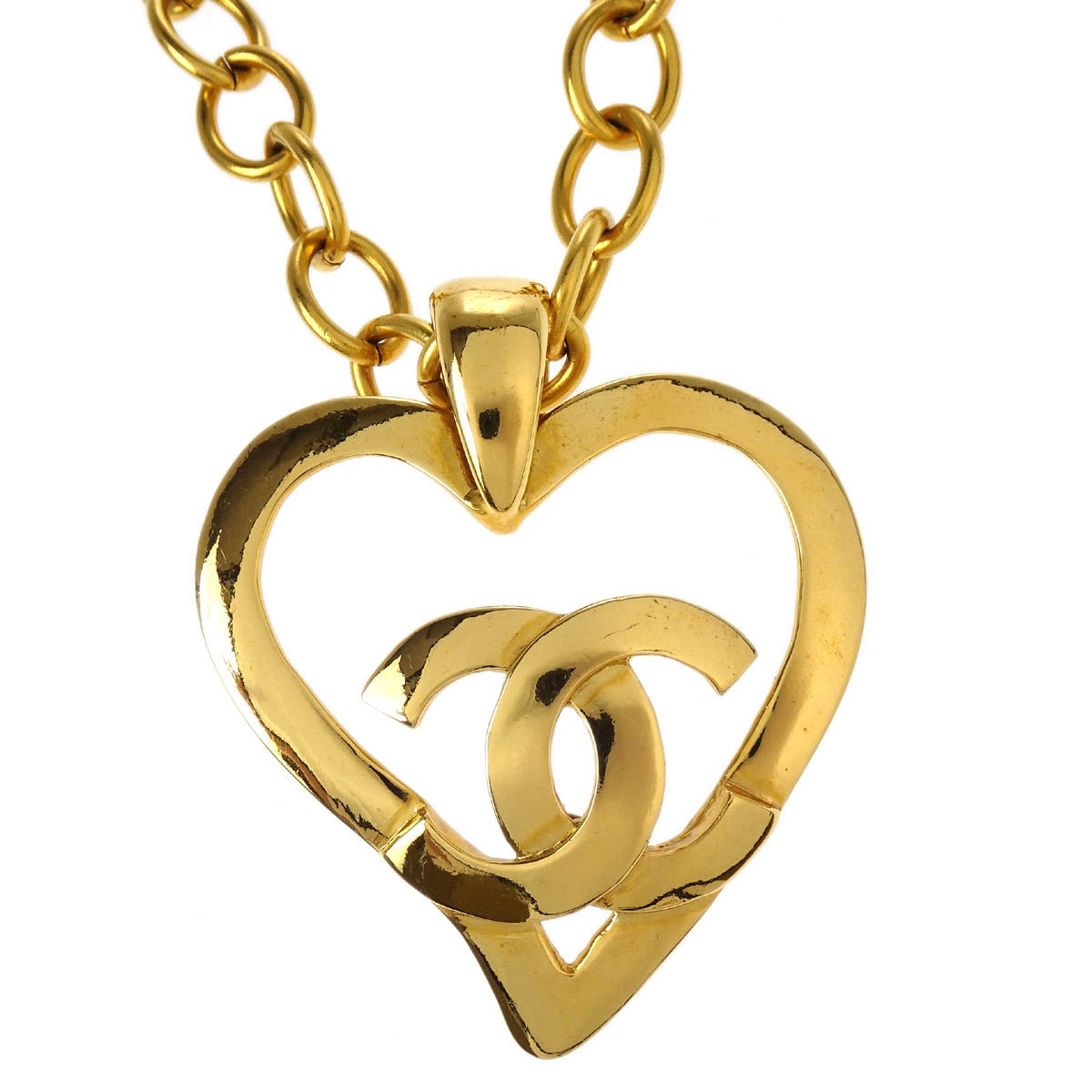 ◆VINTAGE HOLLYWOOD◆ Heart Long Chain Necklace VH2313NE009B Vintage Chanel Gold CC Heart Pendant Necklace