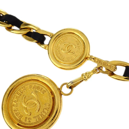 Chanel Chain Belt Medallion Gold Black Small Good