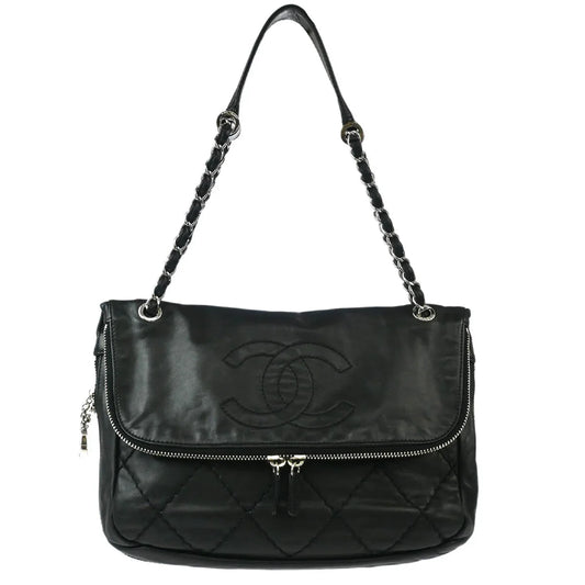 Chanel 2006-2008 Black Calfskin Expandable Flap Handbag