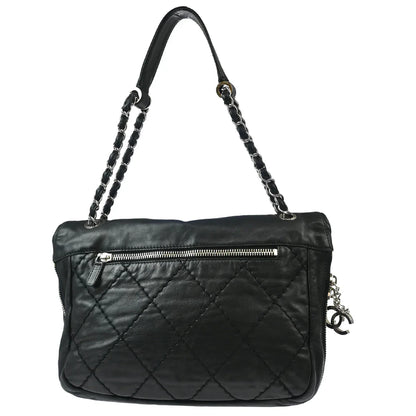 Chanel 2006-2008 Black Calfskin Expandable Flap Handbag