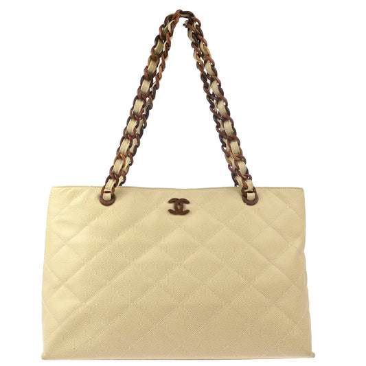 Chanel 2000-2002 Off-white Caviar Chain Tote Bag