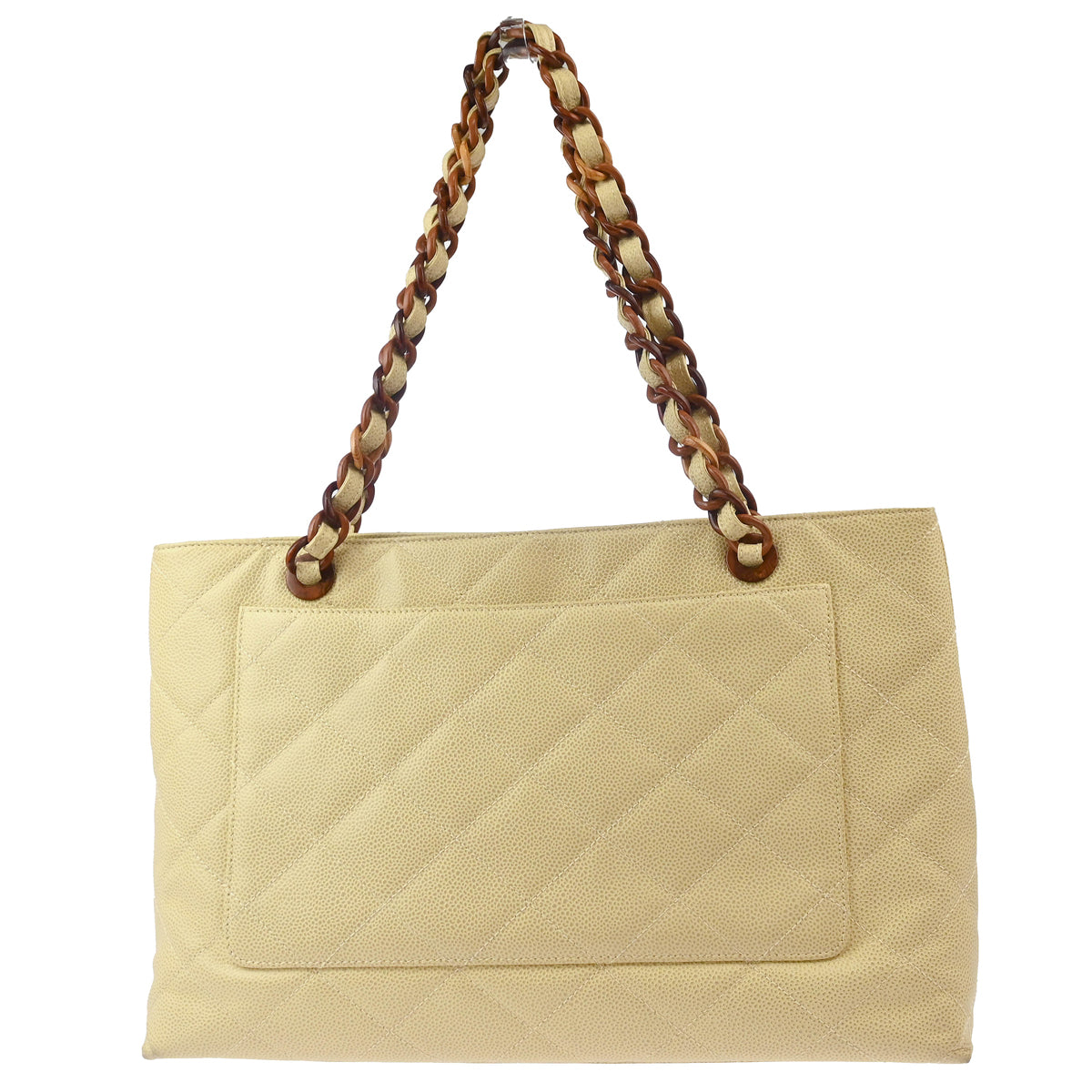 Chanel 2000-2002 Off-white Caviar Chain Tote Bag