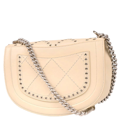 Chanel 2018 White Calfskin Coco Eyelets Round Flap Shoulder Bag