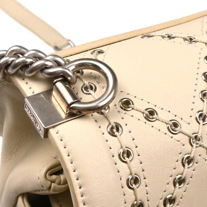 Chanel 2018 White Calfskin Coco Eyelets Round Flap Shoulder Bag