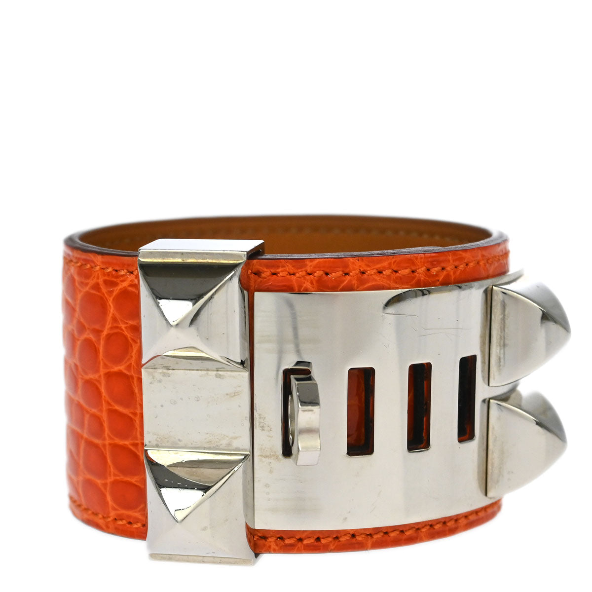 Hermes * Collier De Chien Bangle Orange Alligator #S
