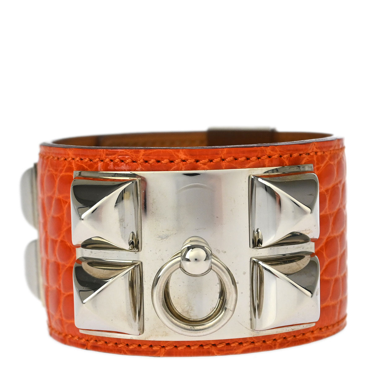 Hermes * Collier De Chien Bangle Orange Alligator #S