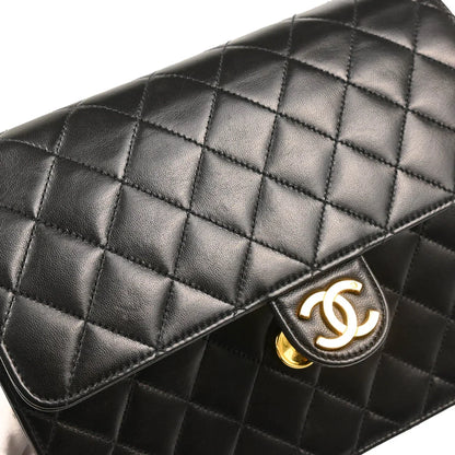 Chanel 1997-1999 Black Lambskin Pushlock Small Half Flap Shoulder Bag