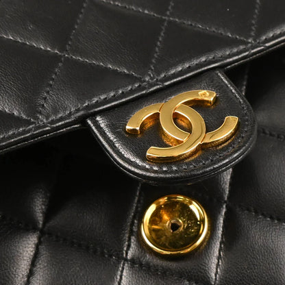 Chanel 1997-1999 Black Lambskin Pushlock Small Half Flap Shoulder Bag