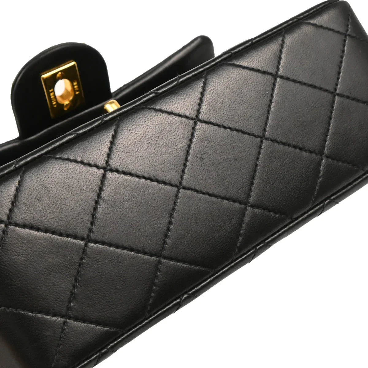 Chanel 1991-1994 Black Lambskin Mini Classic Square Flap Shoulder Bag