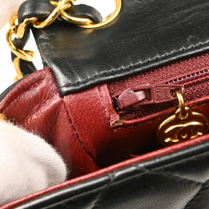 Chanel 1991-1994 Black Lambskin Mini Classic Square Flap Shoulder Bag