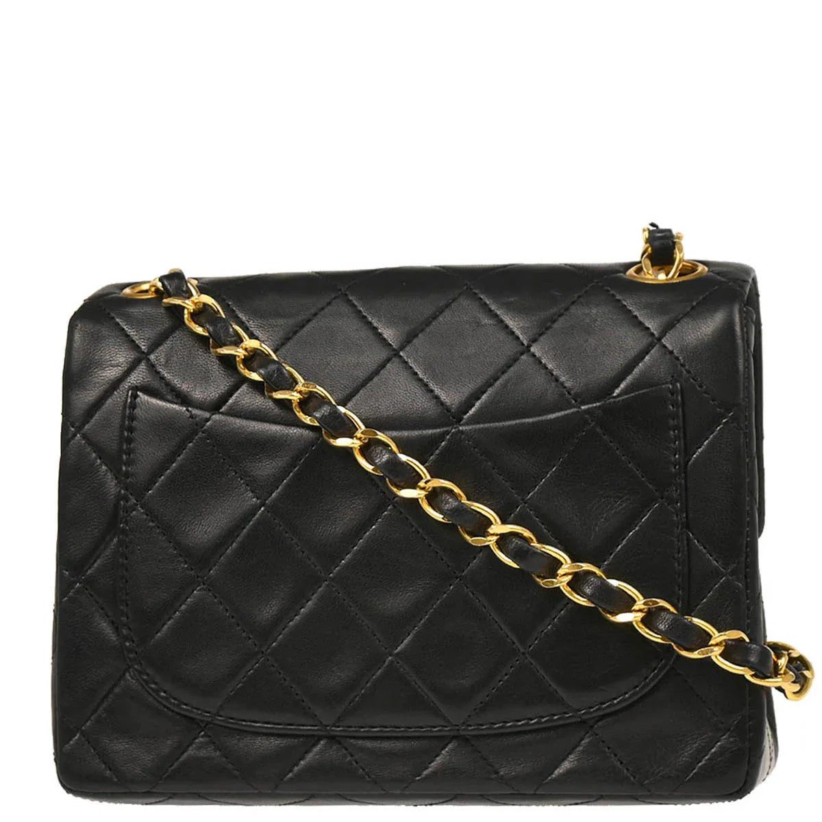 Chanel 1989-1991 Black Lambskin Mini Classic Square Flap Shoulder Bag