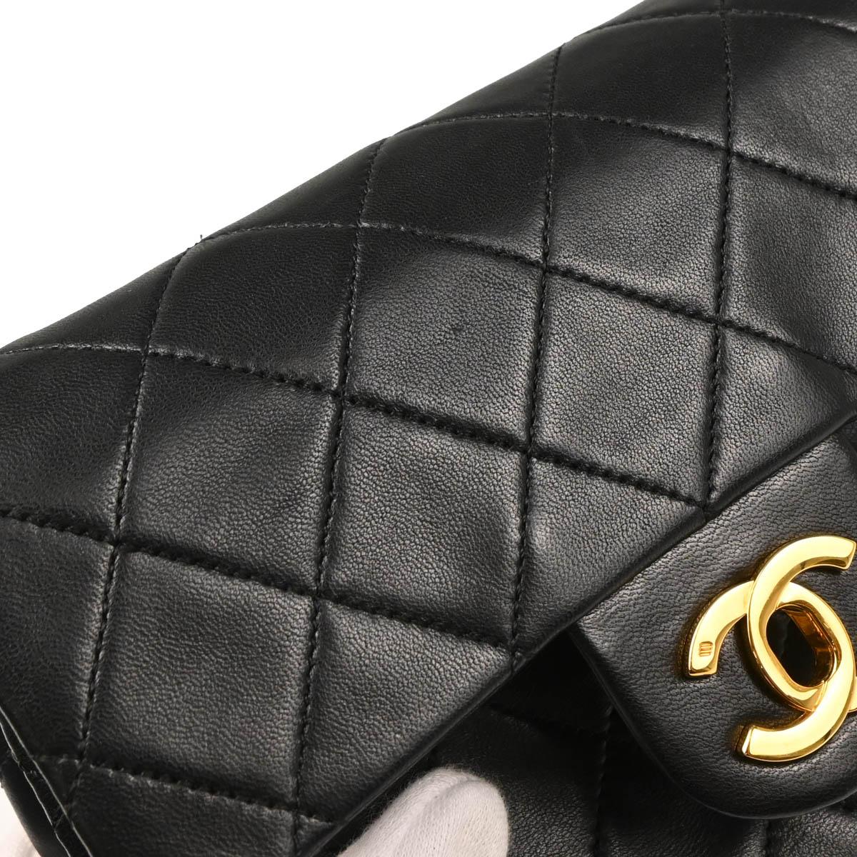 Chanel 1989-1991 Black Lambskin Mini Classic Square Flap Shoulder Bag