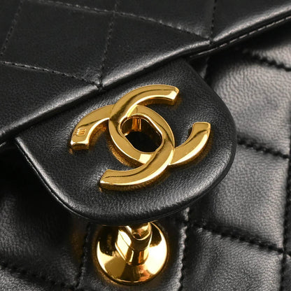 Chanel 1986-1988 Black Lambskin Mini Classic Square Flap Shoulder Bag