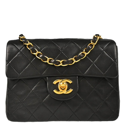 Chanel 1994-1996 Black Lambskin Mini Classic Square Flap Shoulder Bag