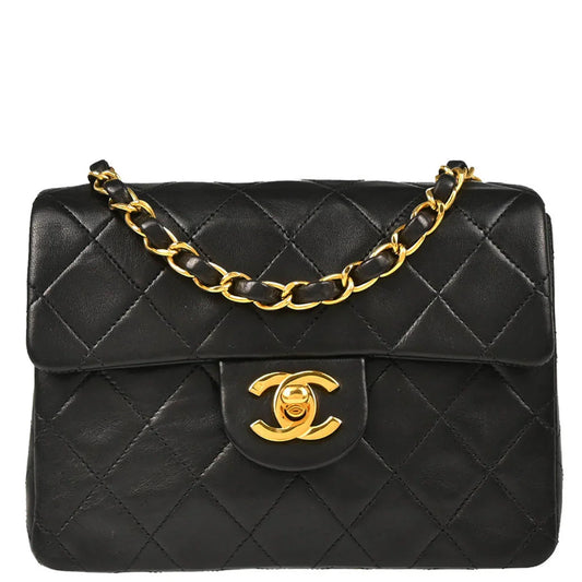 Chanel 1994-1996 Black Lambskin Mini Classic Square Flap Shoulder Bag