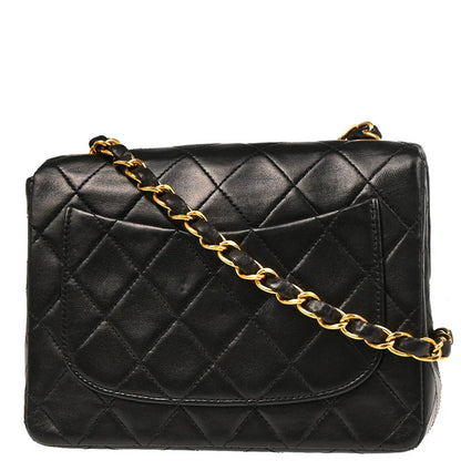 Chanel 1994-1996 Black Lambskin Mini Classic Square Flap Shoulder Bag