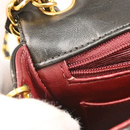 Chanel 1994-1996 Black Lambskin Mini Classic Square Flap Shoulder Bag