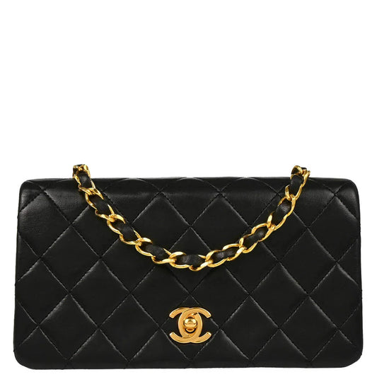 Chanel 1989-1991 Black Lambskin Turnlock Mini Full Flap Shoulder Bag