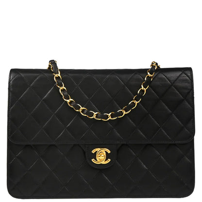 Chanel 2000-2001 Black Lambskin Turnlock Medium Half Flap Shoulder Bag