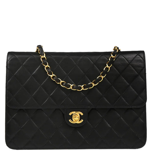 Chanel 2000-2001 Black Lambskin Turnlock Medium Half Flap Shoulder Bag