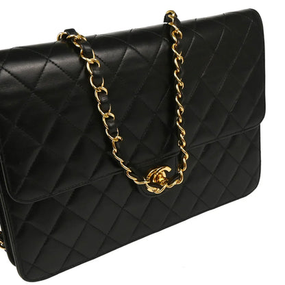 Chanel 2000-2001 Black Lambskin Turnlock Medium Half Flap Shoulder Bag