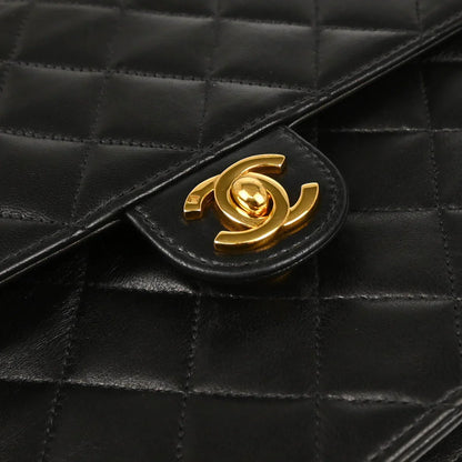 Chanel 2000-2001 Black Lambskin Turnlock Medium Half Flap Shoulder Bag