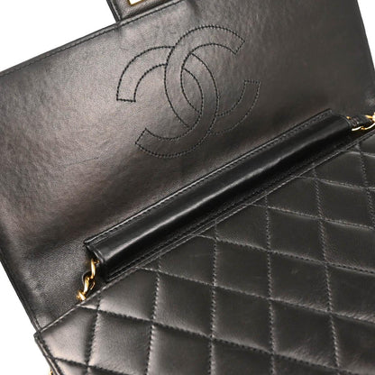 Chanel 2000-2001 Black Lambskin Turnlock Medium Half Flap Shoulder Bag
