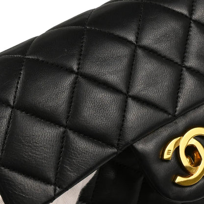 Chanel 1989-1991 Black Lambskin Mini Classic Square Flap Shoulder Bag