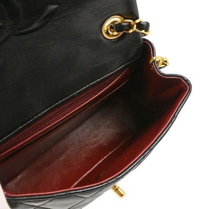 Chanel 1991-1994 Black Lambskin Mini Classic Square Flap Shoulder Bag