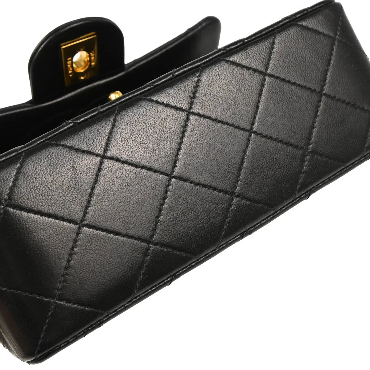Chanel 1991-1994 Black Lambskin Mini Classic Square Flap Shoulder Bag