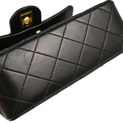 Chanel 1991-1994 Black Lambskin Mini Classic Square Flap Shoulder Bag