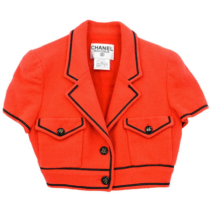 Chanel 1995 Single Breasted Short Sleeve Jacket Vermilion Red #36