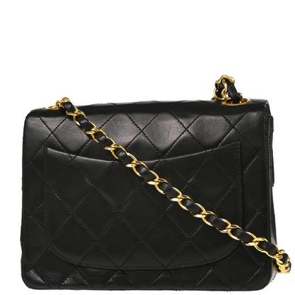 Chanel 1986-1988 Black Lambskin Mini Classic Square Flap Shoulder Bag