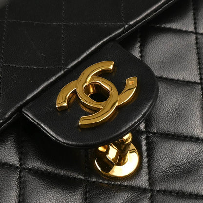 Chanel 1986-1988 Black Lambskin Mini Classic Square Flap Shoulder Bag