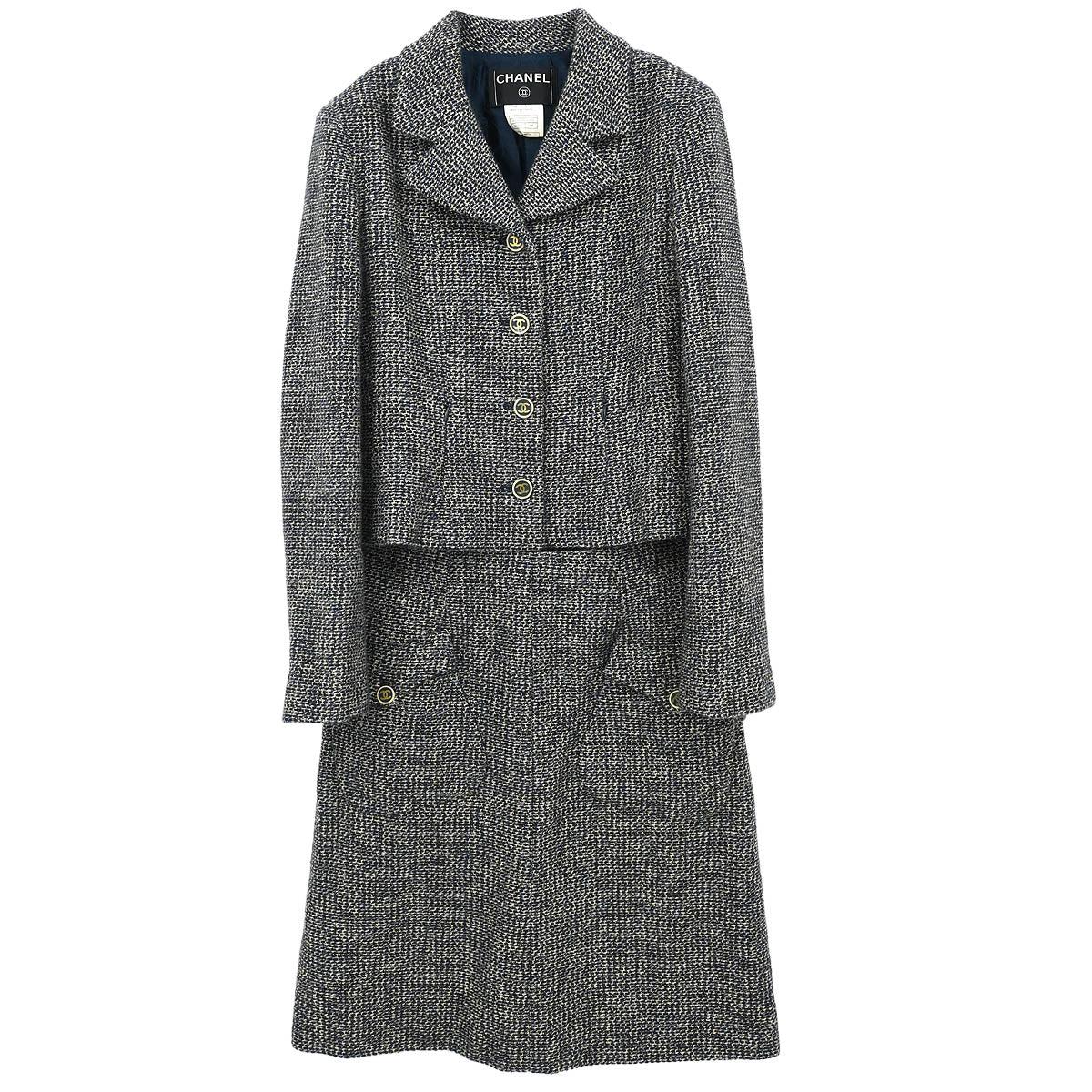 Chanel 2001 Setup Suit Jacket Skirt Gray #38