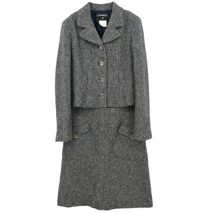 Chanel 2001 Setup Suit Jacket Skirt Gray #38