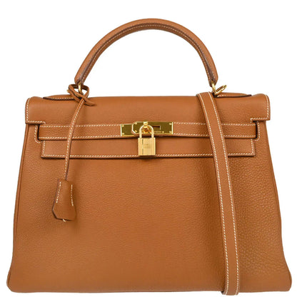 Hermes Gold Togo Kelly 32 Retourne Handbag