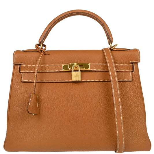 Hermes Gold Togo Kelly 32 Retourne Handbag