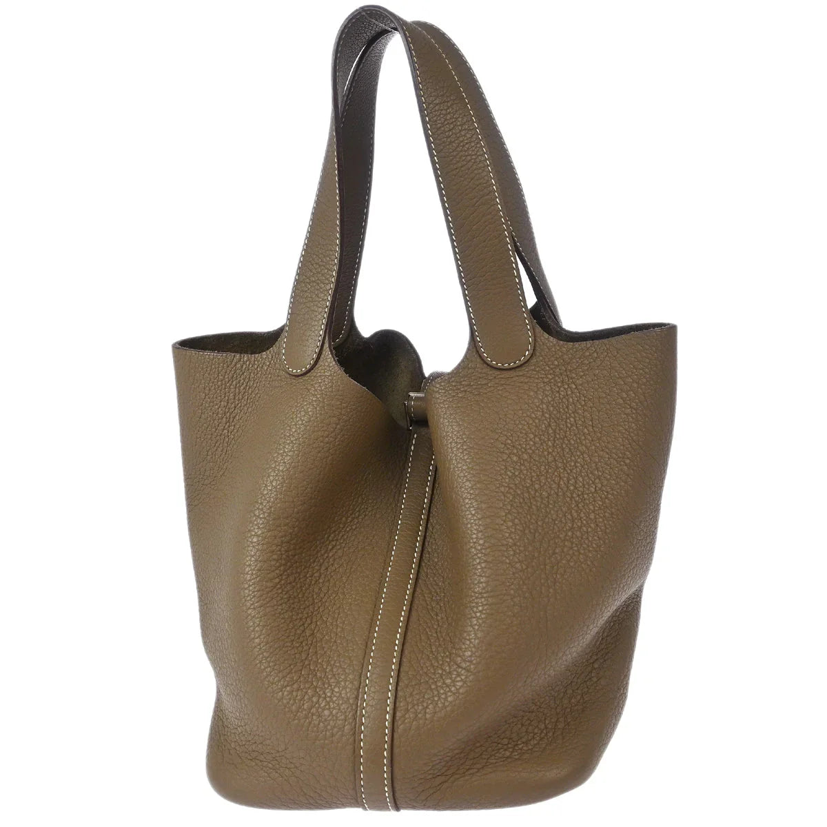 Hermes 2009 Etoupe Gray Taurillon Clemence Picotin Lock 22 MM Handbag