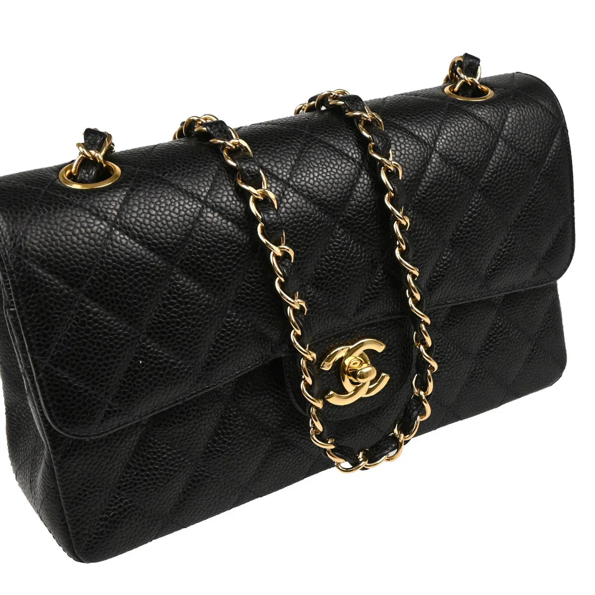 Chanel 2001-2003 Black Caviar Small Classic Double Flap Shoulder Bag