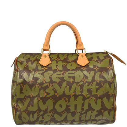 Louis Vuitton 2001 Khaki Monogram Graffiti Speedy 30 Handbag M92194