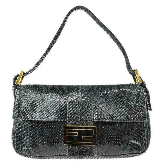 Fendi* 2008 Navy Python Baguette Handbag