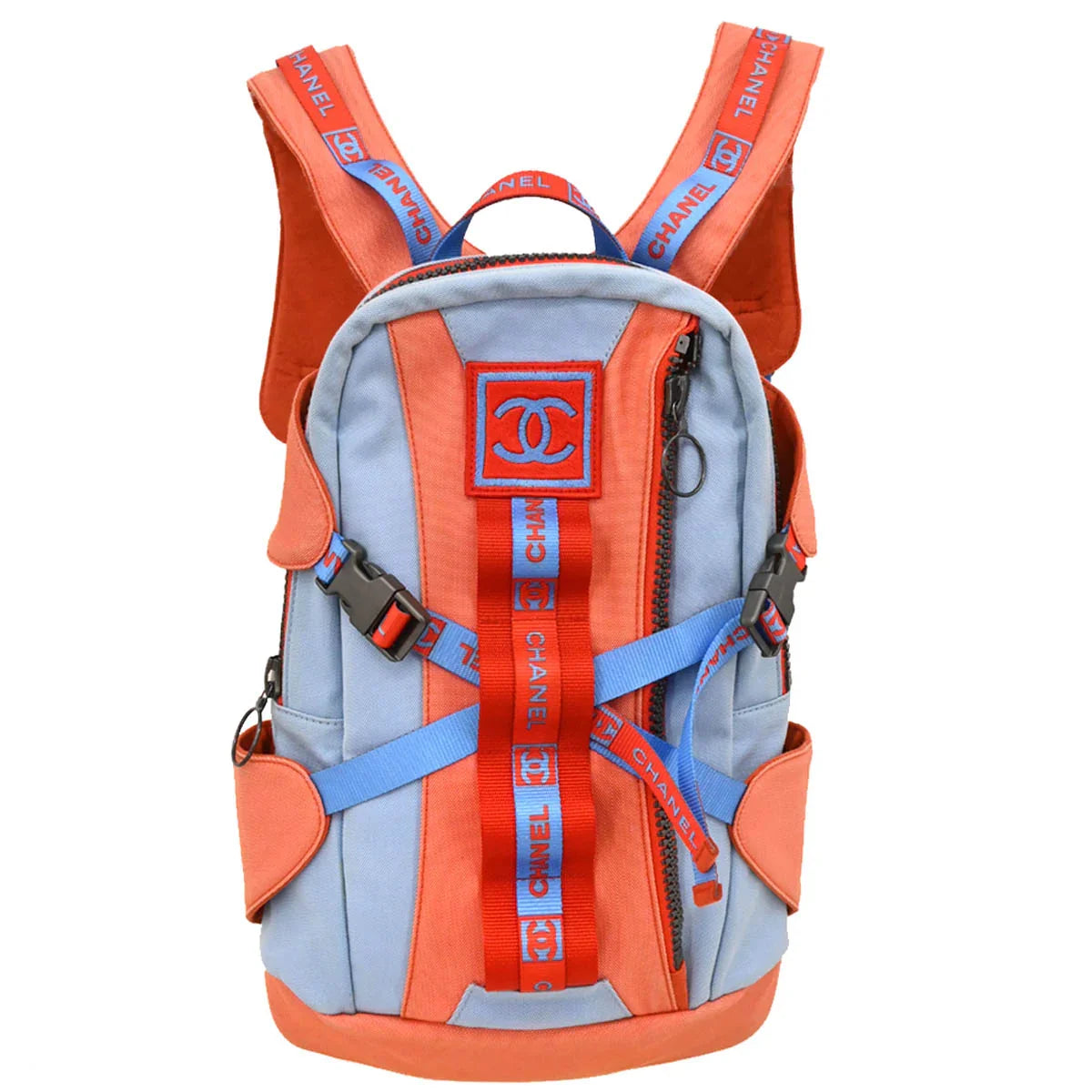 Chanel 2001-2003 Light Blue Orange Canvas Sport Line Backpack