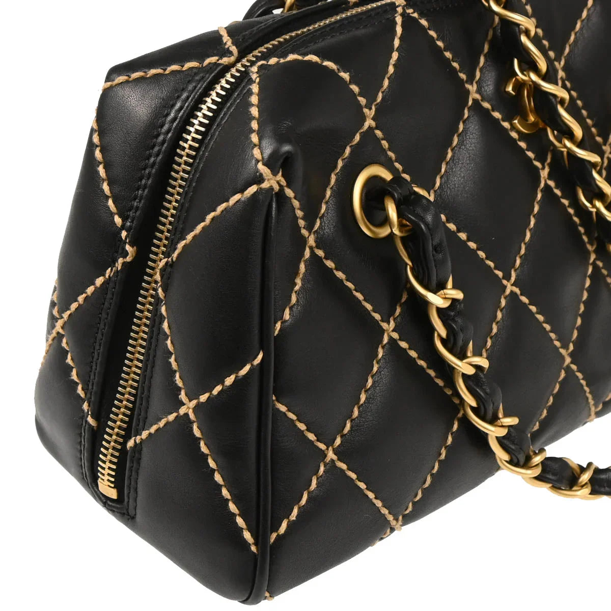 Chanel 2003-2004 Black Calfskin Wild Stitch Handbag