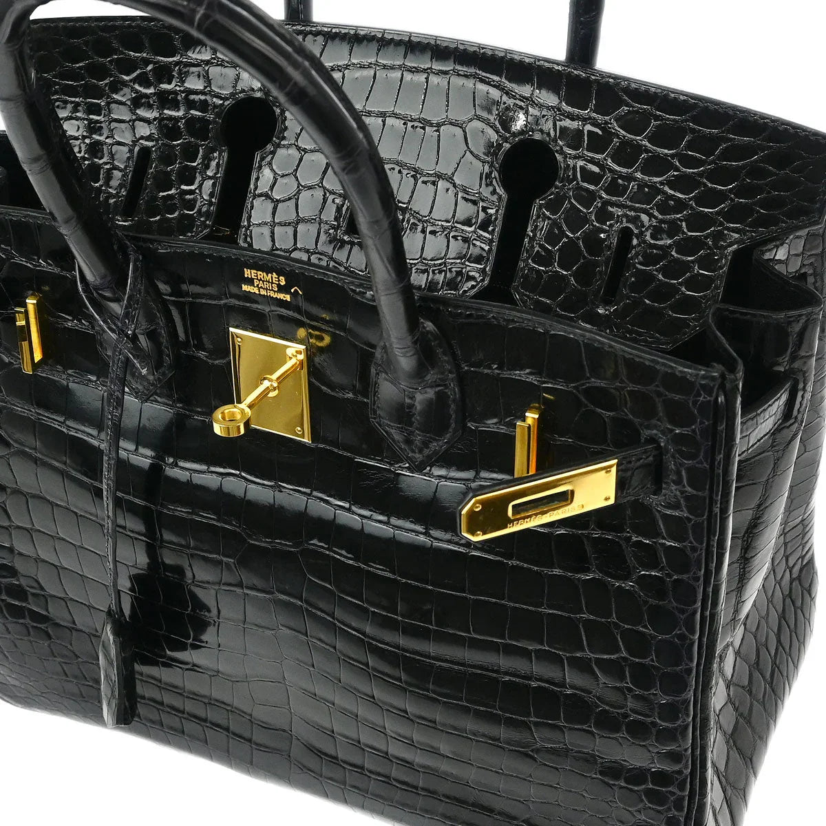 Hermes * Black Porosus Birkin 30 Handbag