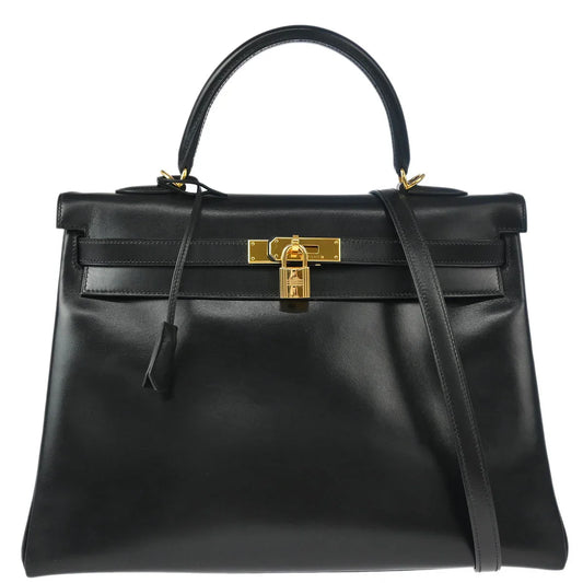 Hermes 2000 Black Box Calf Kelly 35 Retourne 2way Shoulder Handbag