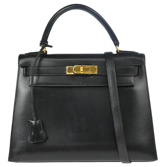 Hermes Black Box Calf Kelly 28 Sellier 2way Shoulder Handbag