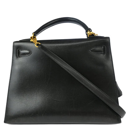 Hermes Black Box Calf Kelly 28 Sellier 2way Shoulder Handbag