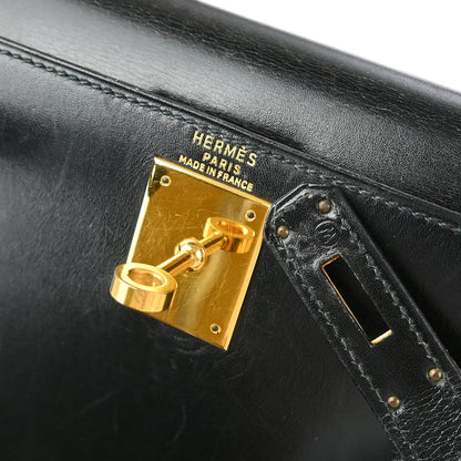 Hermes Black Box Calf Kelly 28 Sellier 2way Shoulder Handbag