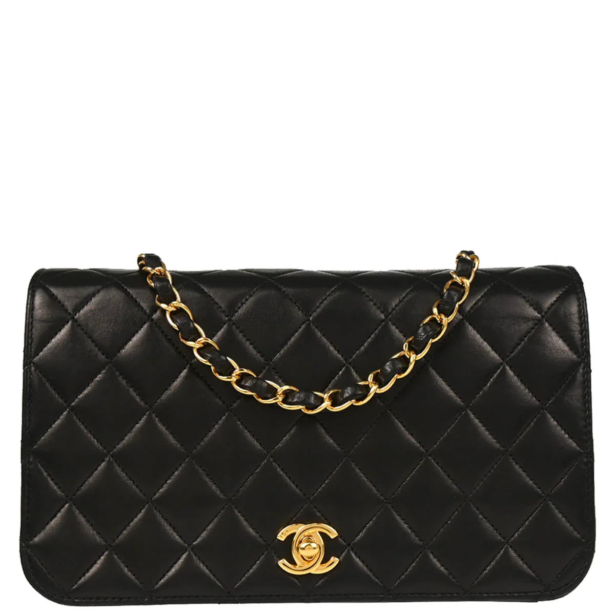 Chanel 2006-2008 Black Lambskin Turnlock Small Full Flap Shoulder Bag